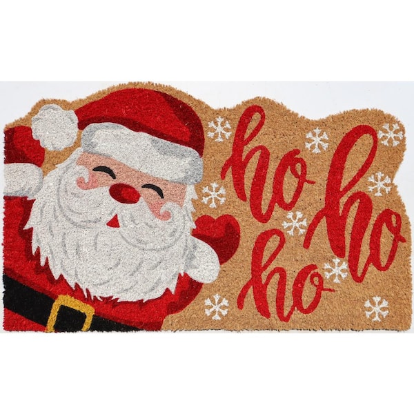 Vinyl Back Multi Colored Ho Ho Ho 30 in. x 18 in. Coir Door Mat
