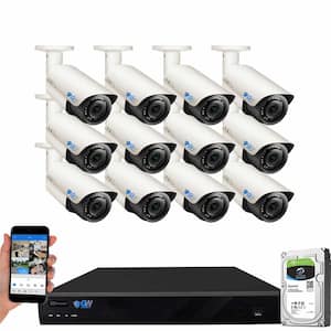16-Channel 8MP 4TB NVR Smart Security Camera System 12 Wired Bullet Cameras 2.8mm-12mm Lens Human/Vehicle Detection
