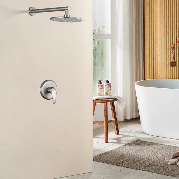 Single Handle 1-Spray Round Shower Faucet 1.8 GPM with Valve in. Brushed Nickel