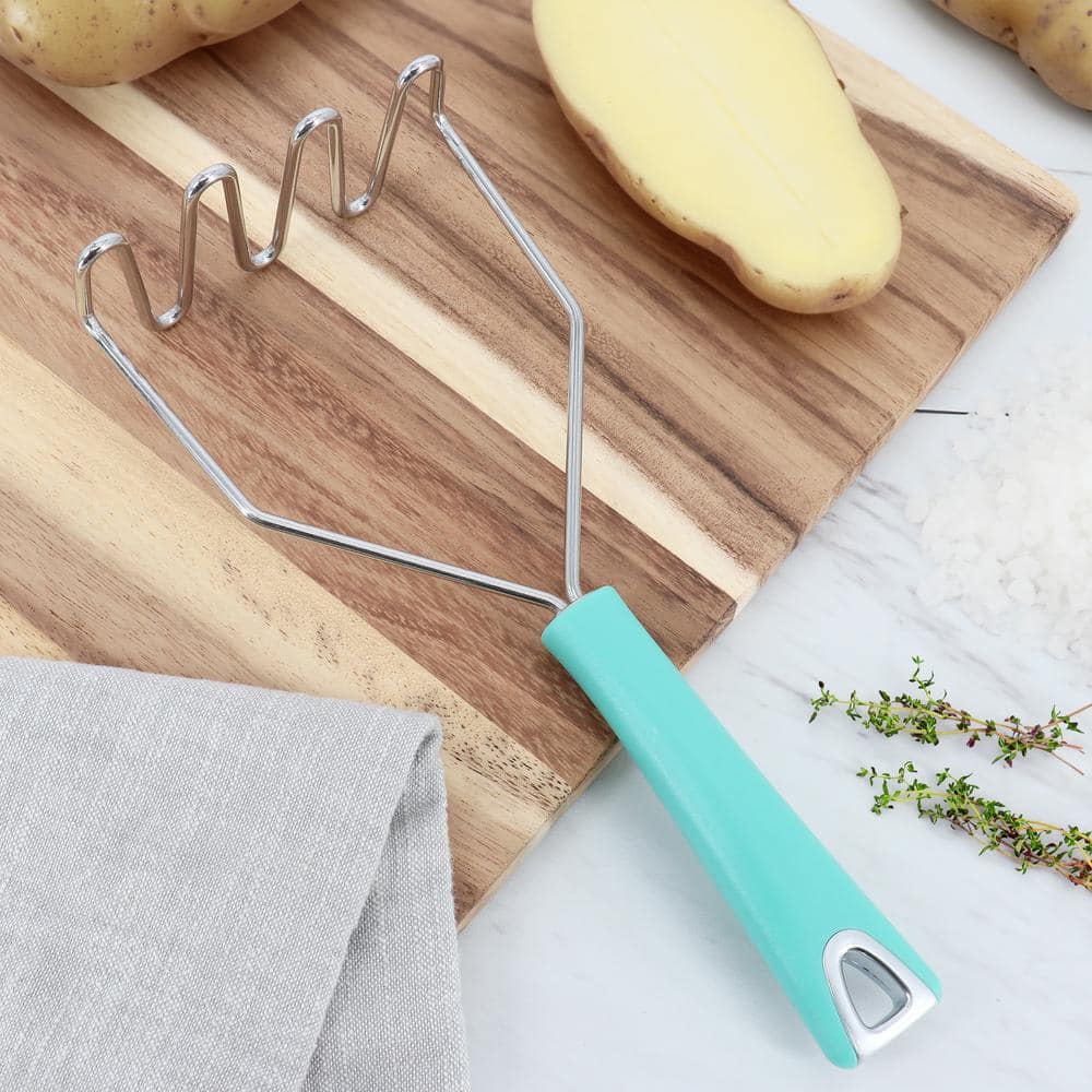 Teal Plastic Handle Stainless Steel Potato Masher