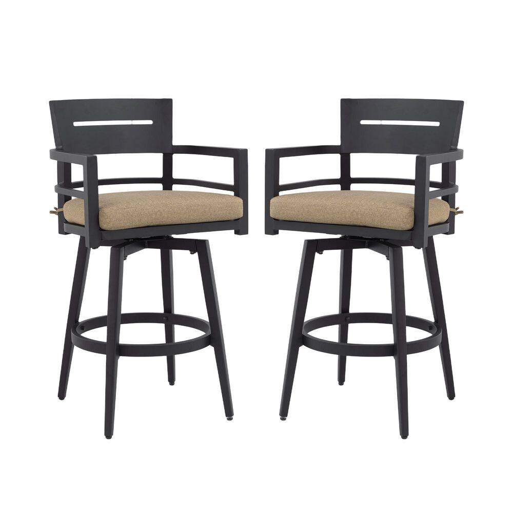 2-Pack All-Weather Aluminum Ergonomic Outdoor Bar Stools, 360° Swivel Bar Chairs with Brown Sunbrella Cushion for Patio price history on PriceWatchPro
