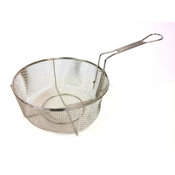 BAYOU CLASSIC 11 in., 5.5 in. D Stainless Fry Basket with Folding Handle Drain Hook