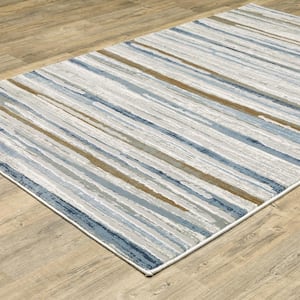 Emory Beige/Blue 2 ft. x 8 ft. Abstract Stripe Distressed Polypropylene Polyester Blend Indoor Runner Area Rug