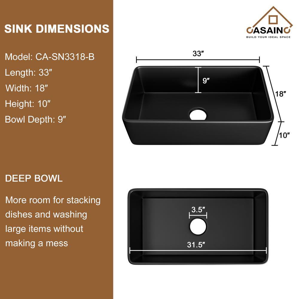 33" Black Fireclay Farmhouse Sink with Touchless Faucet