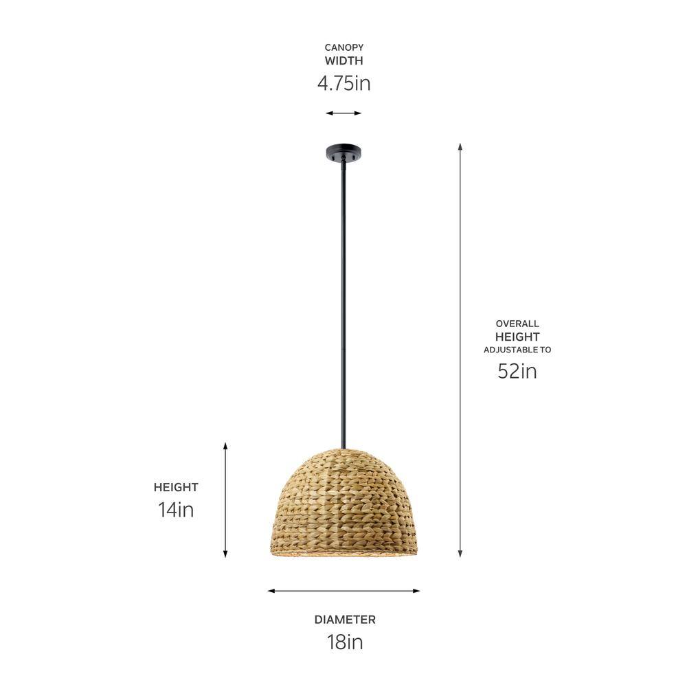 Raffiana Black and Natural Rattan Dome Pendant Light