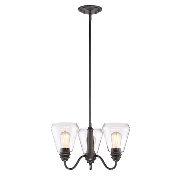 Designers Fountain Foundry 3-Light Satin Bronze Chandelier with Clear Glass Shade