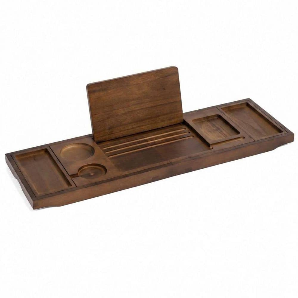 Adjustable Bamboo Bathtub Caddy with Wine Glass Holder, Phone Dock, Book Stand and Removable Trays, Brown price history on PriceWatchPro