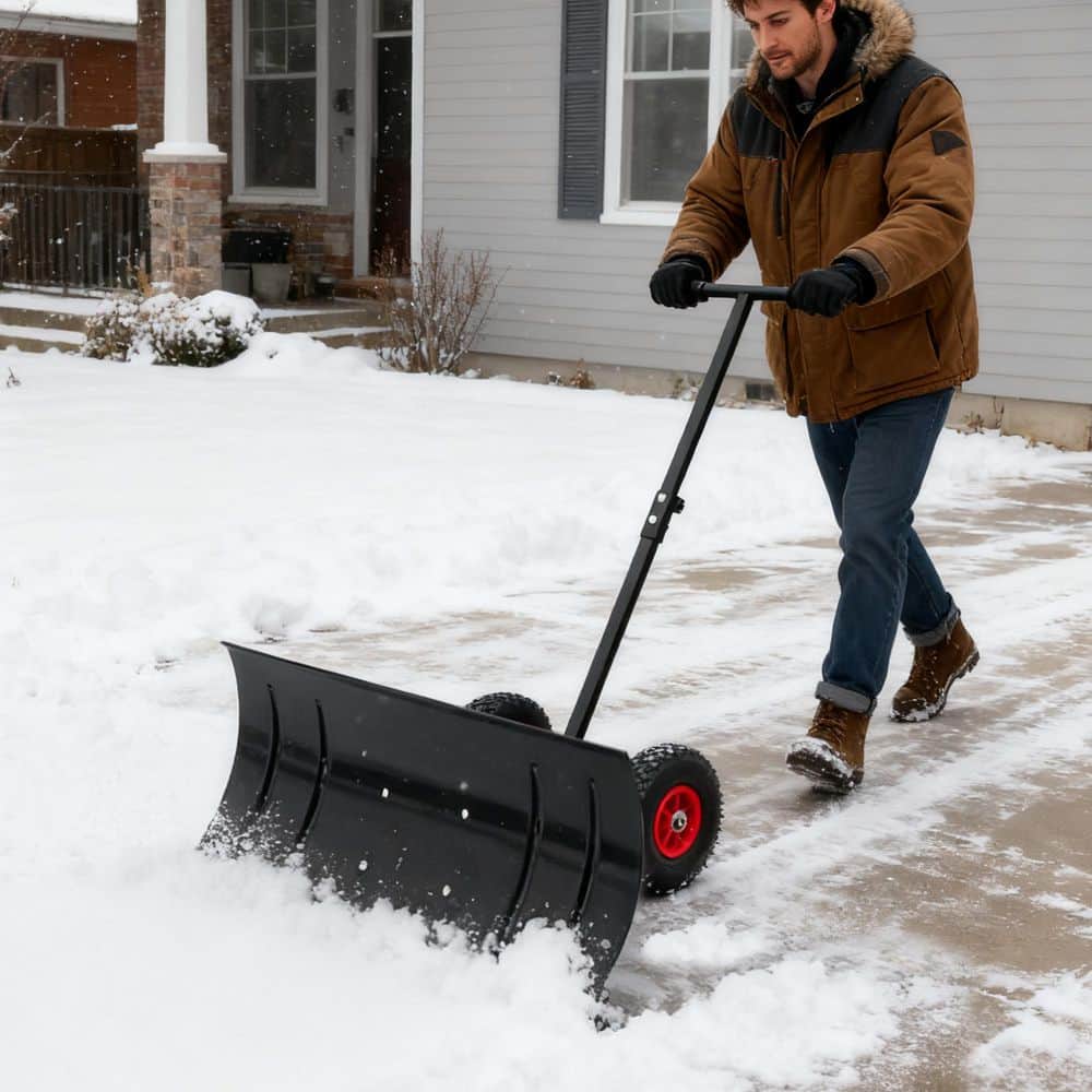 Black 42.1 in.L Rubber Handle Steel Adjustable Angle Snow Shovel with 29.1 in. Blade and 10 in. Wheels price history on PriceWatchPro