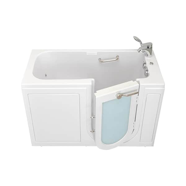 Ella Lounger 60 in. Acrylic Walk-In Whirlpool and Air Bath Bathtub in White, Fast Fill Faucet Set, RHS 2 in. Dual Drain