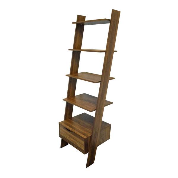 OS Home and Office Furniture 71 in. Danish Walnut Wood 5-shelf Ladder Bookcase with Open Back