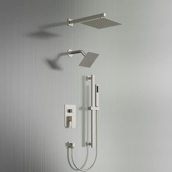 Crozet 3-Spray 10 in. Wall Mount Dual Fixed and Handheld Shower Head Shower Faucet Hand Shower 2.5 GPM in Brushed Nickel