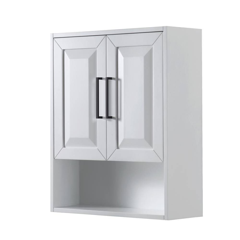 Daria 25" White Bathroom Wall Cabinet with Matte Black Trim