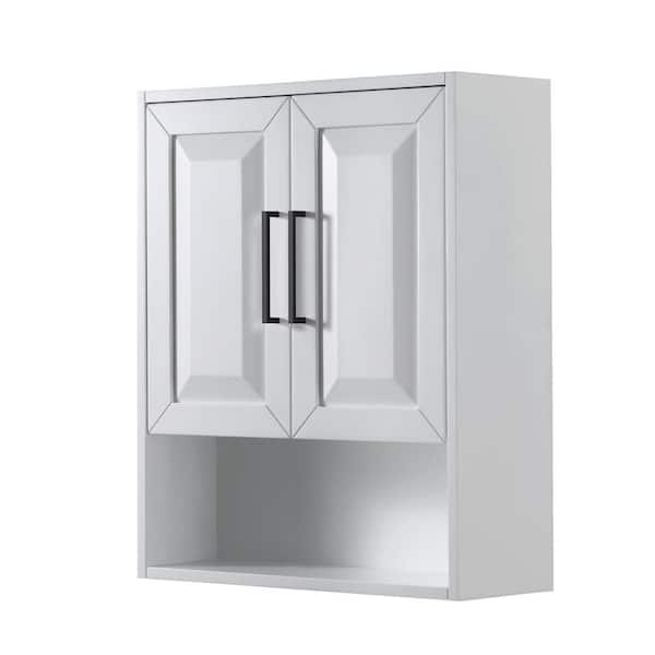 Daria 25 in. W x 9 in. D x 30 in. H Bathroom Storage Wall Cabinet in White with Matte Black Trim