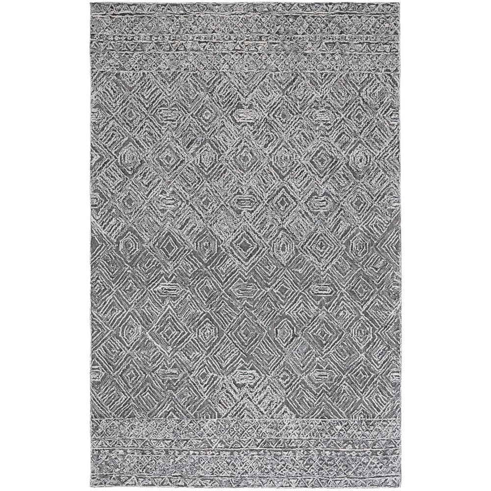 Black and Ivory Hand-Tufted Wool 8' x 10' Area Rug