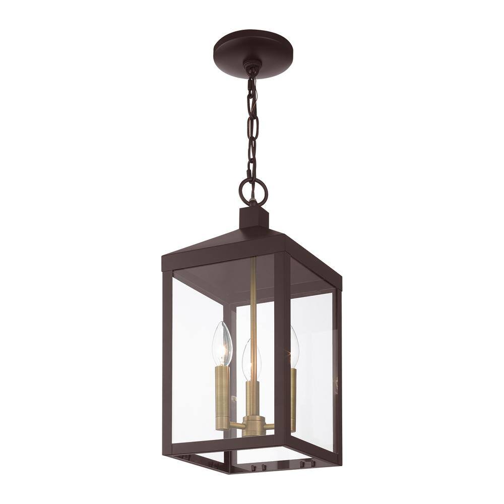 Nyack Bronze and Brass 3-Light Outdoor Pendant Lantern