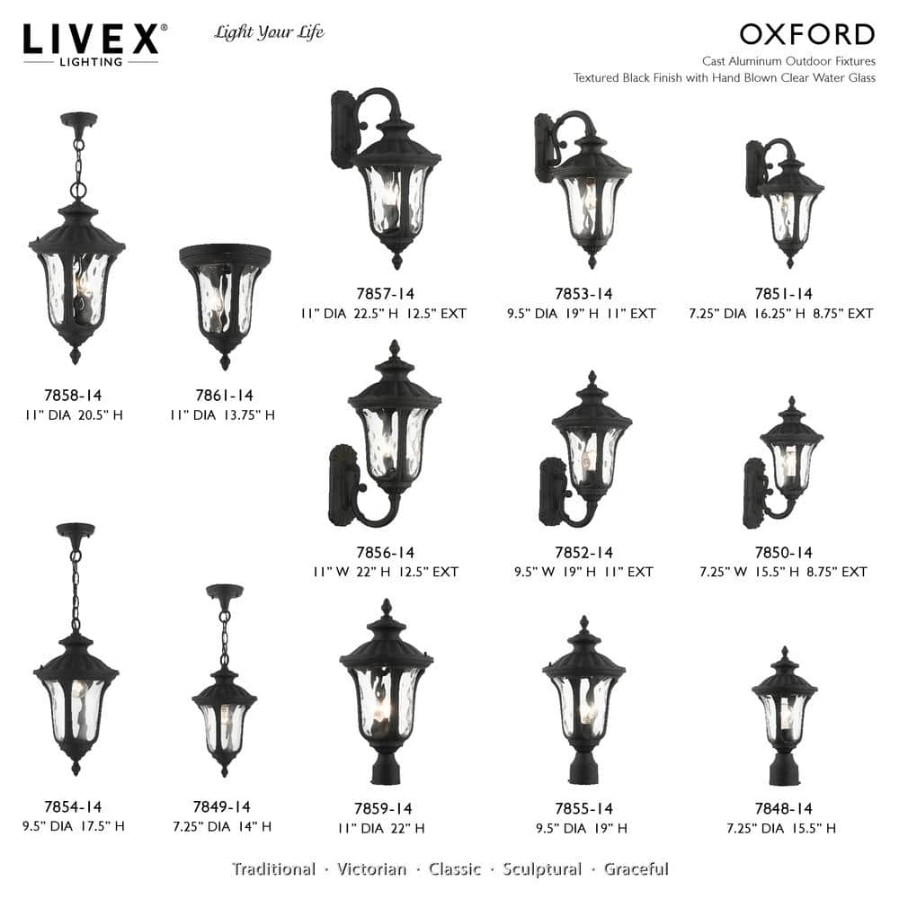 Oxford Traditional Textured Black Outdoor Post Lantern with Clear Water Glass
