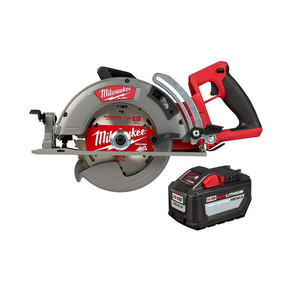 M18 FUEL 18V Lithium-Ion Cordless 7-1/4 in. Rear Handle Circular Saw & High Output 12.0Ah Battery -  Milwaukee