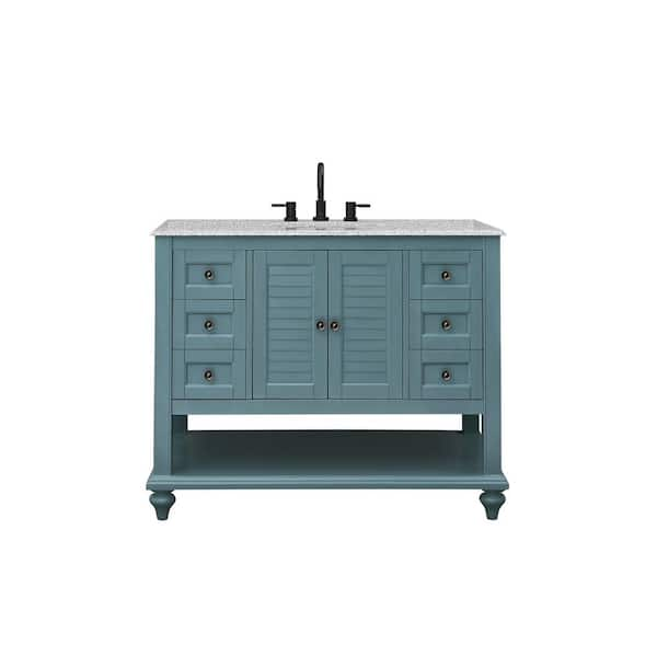 Home Decorators Collection Merryfield 43 in. W x 22 in. D x 35 in. H Freestanding Bath Vanity in Dark Blue-Gray with Carrara White Marble Top