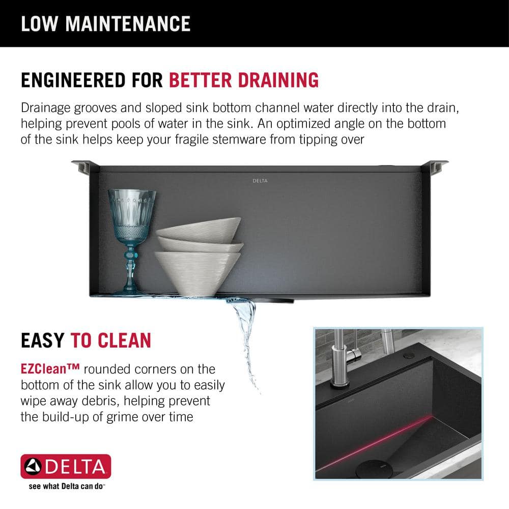 Delta Rivet 25" Black Stainless Steel Single Bowl Workstation Kitchen Sink