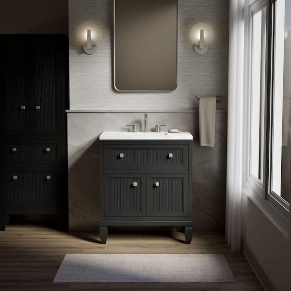 KOHLER Hearthaven 31 in. Single Sink Freestanding Slate Grey Bath Vanity with White Quartz Top Assembled