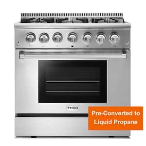 Pre-Converted Propane 36 in. 5.2 cu. ft. Oven Dual Fuel Range in Stainless Steel