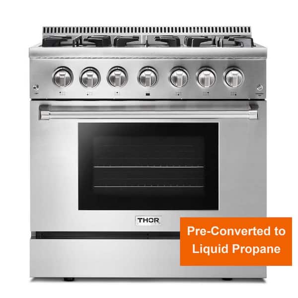 Thor Kitchen Pre-Converted Propane 36 in. 5.2 cu. ft. Oven Dual Fuel Range in Stainless Steel