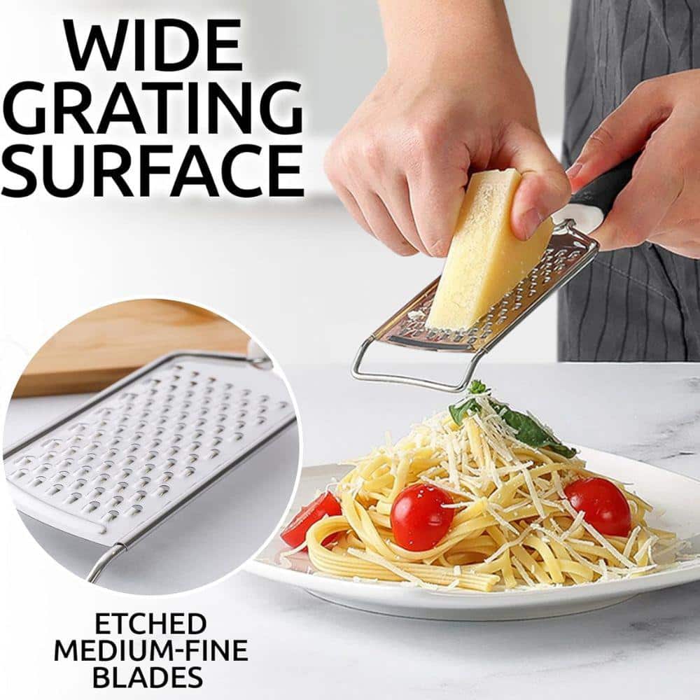 Black Stainless Steel Handheld Cheese Grater with Soft Grip Handle