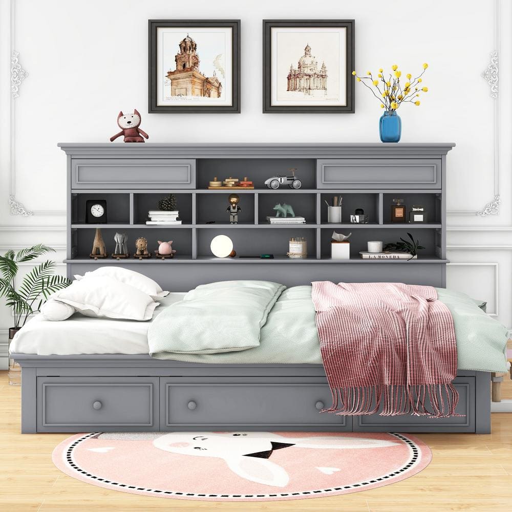 Harper & Bright Designs Multi-Functional Gray Twin Size Wood Daybed ...