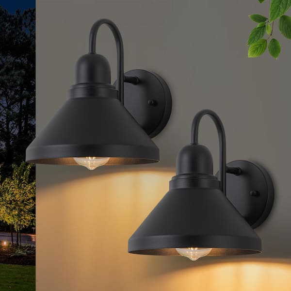 9.25 in. Matte Black Gooseneck Outdoor Barn Light Hardwired Wall Lantern Sconce with No Bulbs Included
