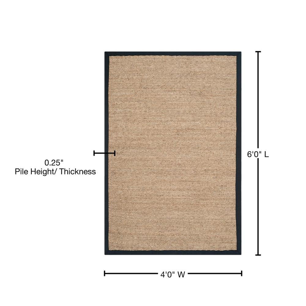 Natural and Black Hand-Knotted Cotton Area Rug 4' x 6'