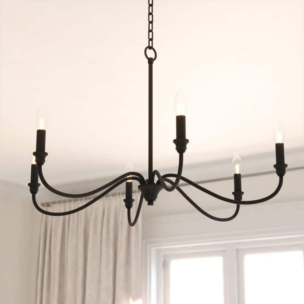 VAXCEL Annabelle 6-Light Matte Black Farmhouse Chandelier