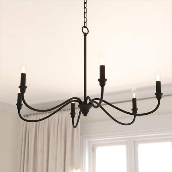 VAXCEL Annabelle 6-Light Matte Black Farmhouse Chandelier Candelabra