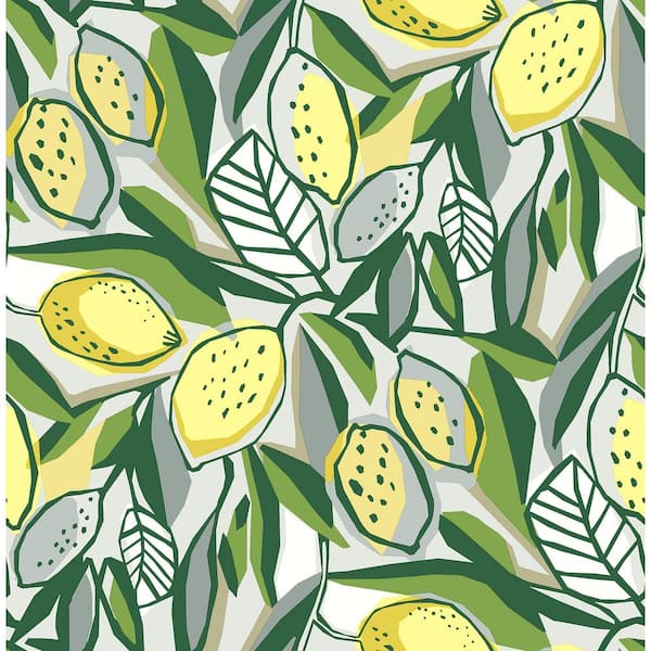 A-Street Prints Meyer Yellow Citrus Fabric Non-Pasted Matte Wallpaper