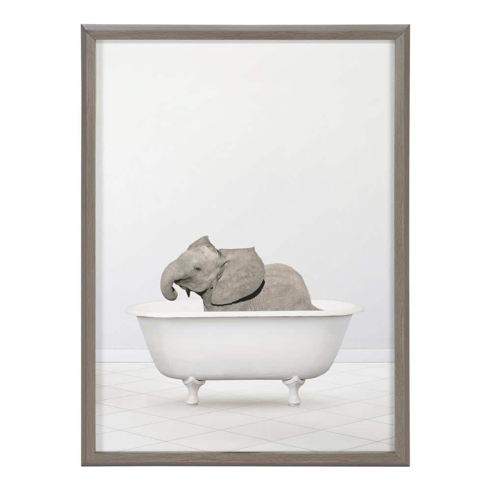 Framed Baby Elephant in Bathtub Print, 18" x 24"