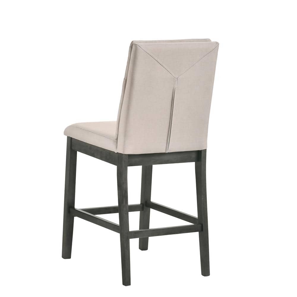 Beige Linen Upholstered High Back Side Chair with Wood Frame