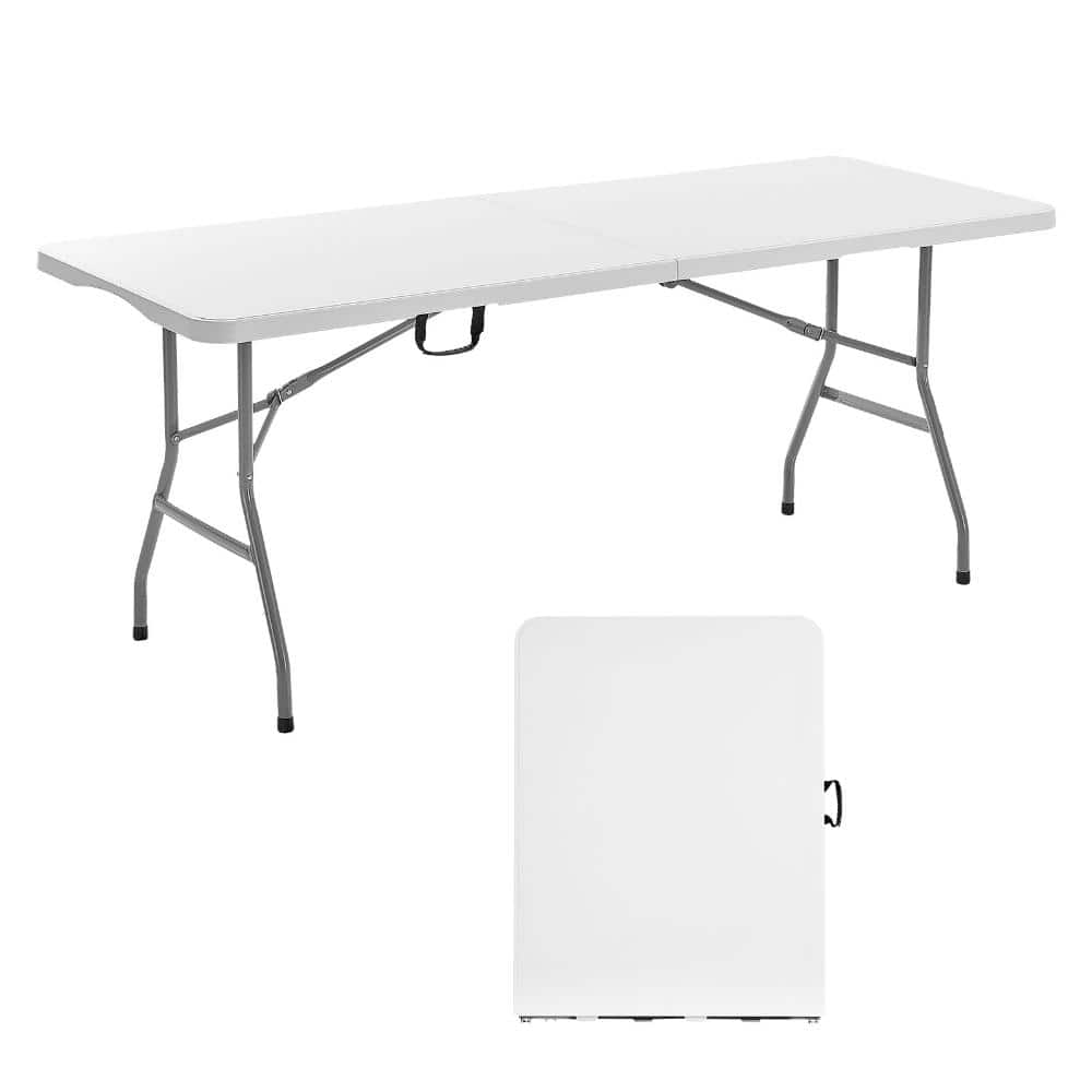 6 ft. Plastic Folding Table Portable Picnic Utility Table with Handle for Indoor Outdoor Use