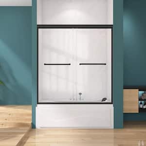 60 in. W x 62 in. H Double Sliding Semi-Frameless Bathtub Shower Door Tub Door in Matte Black with 5/16 in. Clear Glass