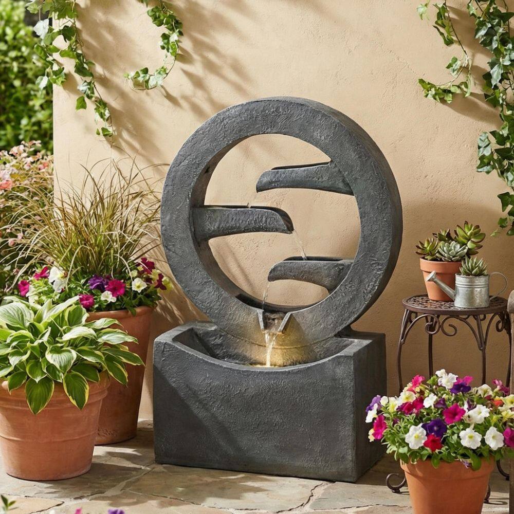 Benedita 26.77 in. H Gray Polyresin Outdoor Waterfall Fountain with LED Light price history on PriceWatchPro
