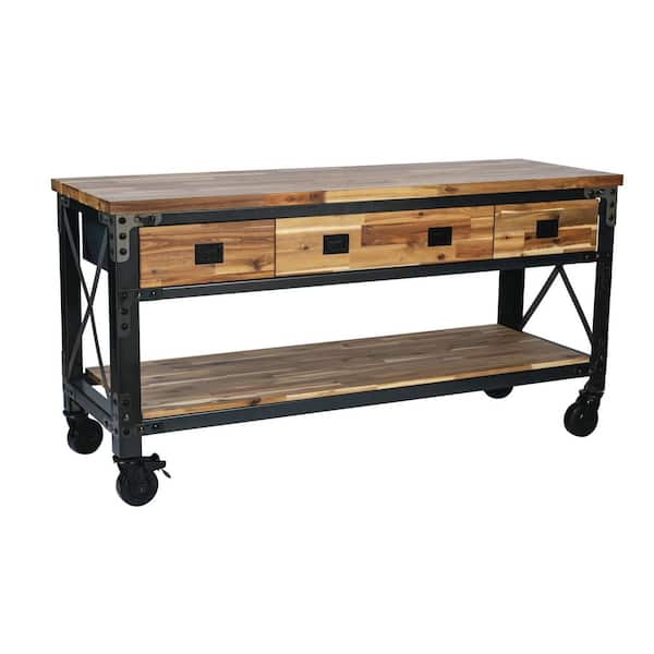 DURAMAX Darby 72 in. W x 24 in. D 3 Drawer Industrial Metal with Wood Mobile Workbench