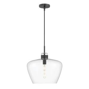 Aurora 1 Light  Matte Black Pendant with Glass 16 in. Shade
