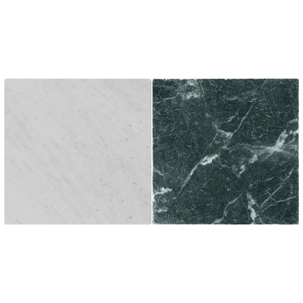 Heritage Verde and Bianco Carrara 6 in. x 0.37 in. Tumbled Marble Checkerboard Floor and Wall Tile Sample