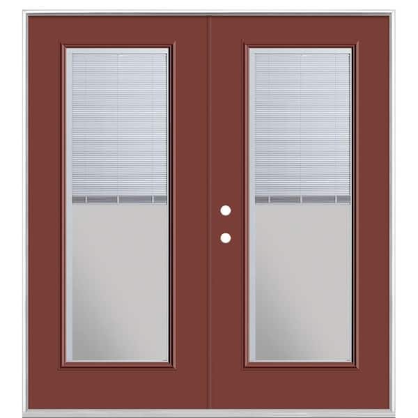 Masonite 72 in. x 80 in. Red Bluff Steel Prehung Right-Hand Inswing Mini Blind Patio Door in Vinyl Frame without Brickmold