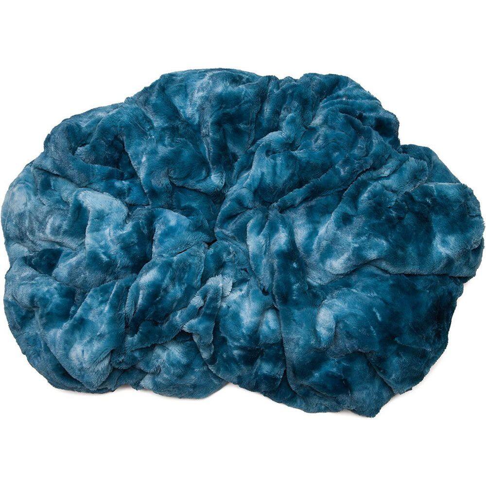 Elegant Minky Blue Faux Fur & Sherpa Reversible Throw Blanket 50" x 65"