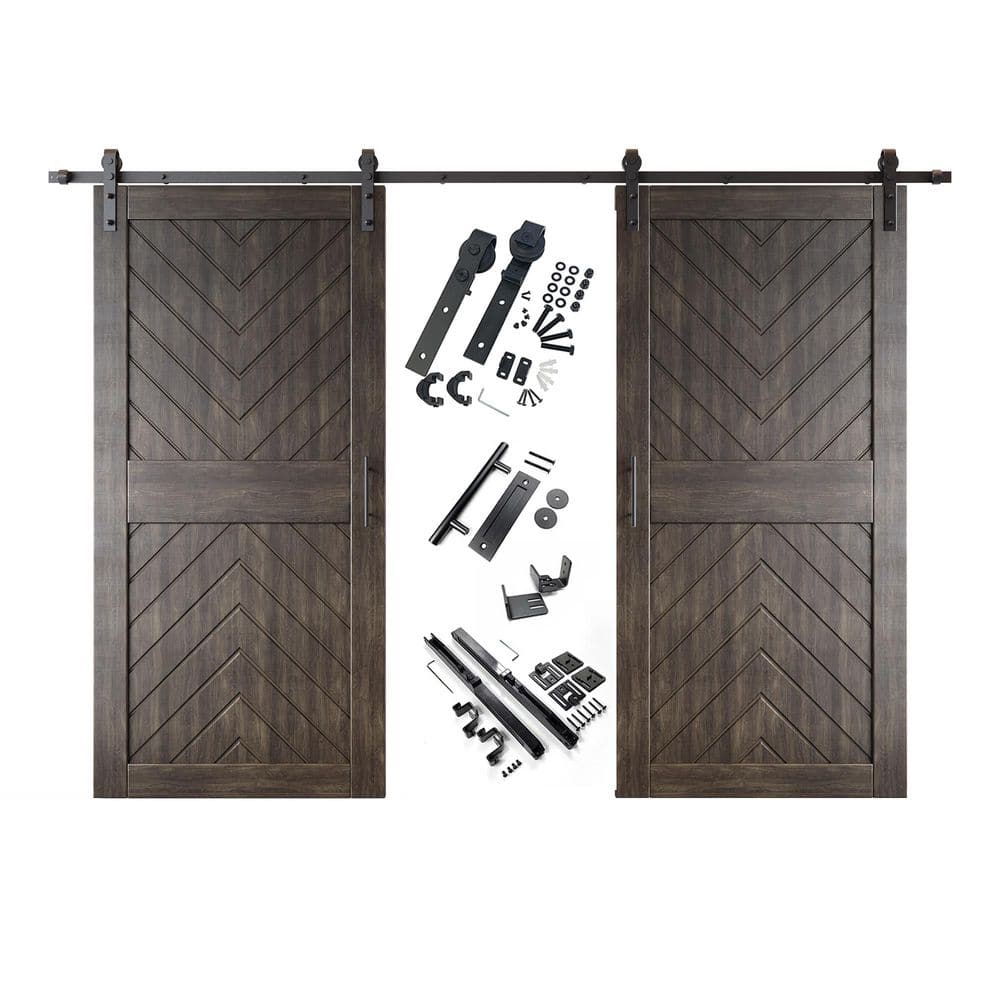JT4 40 in. x 84 in. C-Panel Ebony Fishbone Design Double Pine Wood Sliding Barn Door with Hardware Kit price history on PriceWatchPro