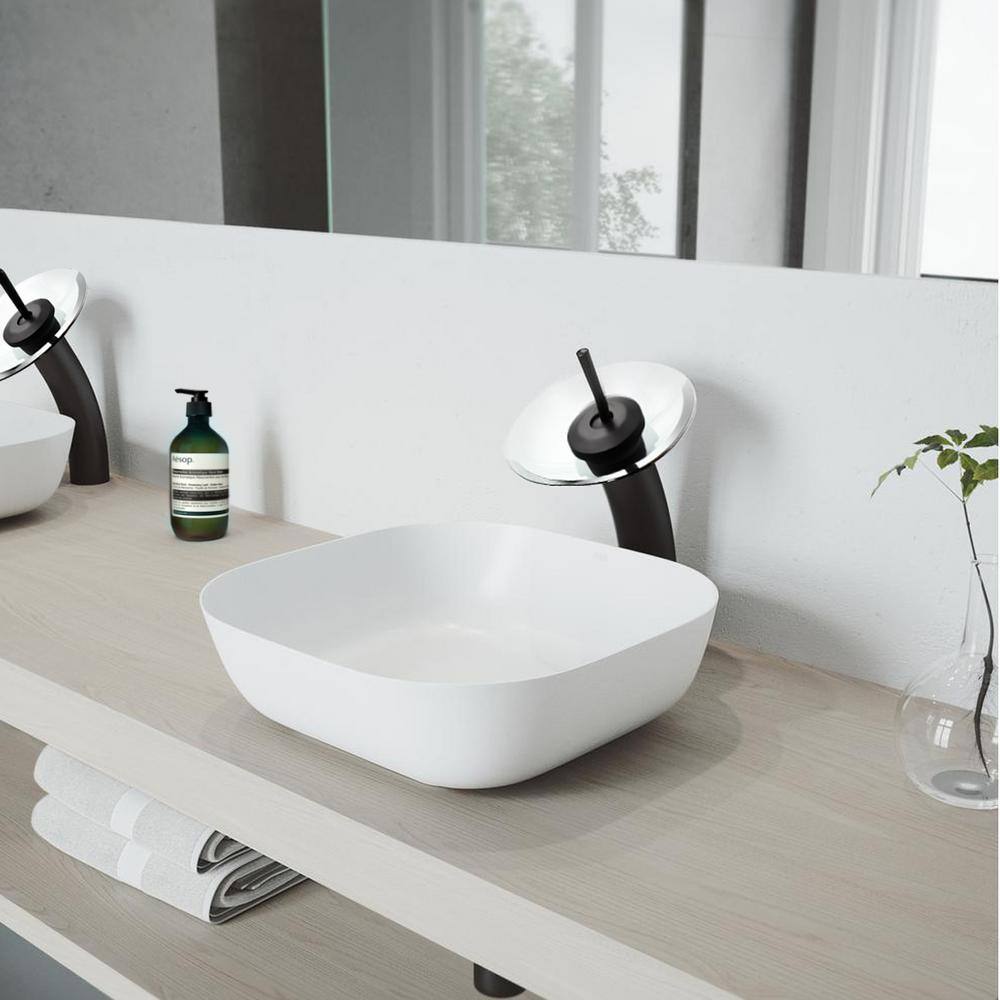 Matte Black and Clear Glass Waterfall Vessel Sink Faucet