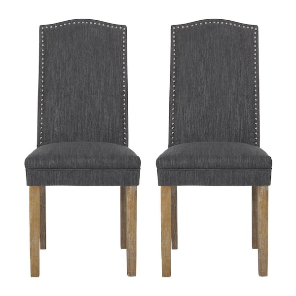 Noble House Aruda Charcoal and Natural Fabric Dining Chair (Set of 2)