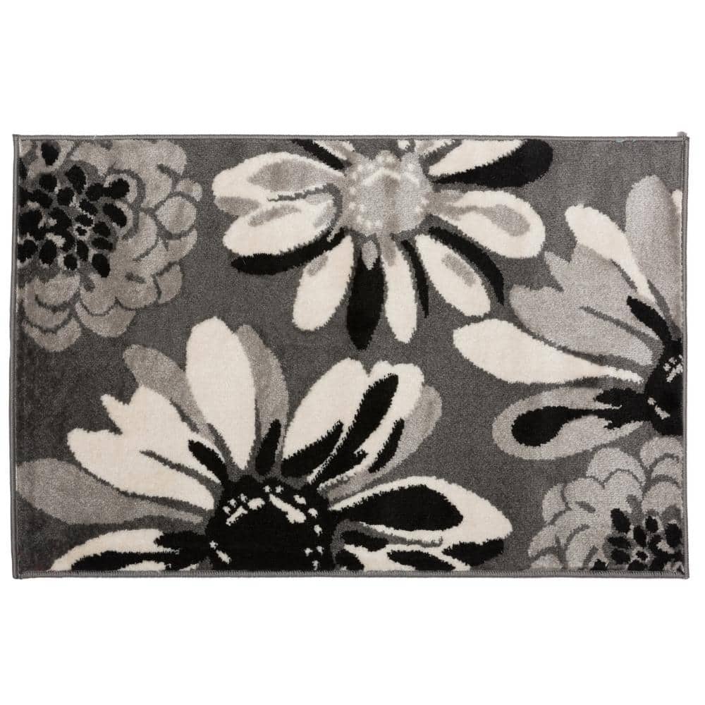 World Rug Gallery Modern Floral Flowers Gray 2 ft. x 3 ft. Indoor Area
