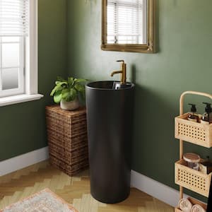 33.66 in. Tall Circular Basin Pedestal Bathroom Sink in Black with Single Faucet Hole and Overflow