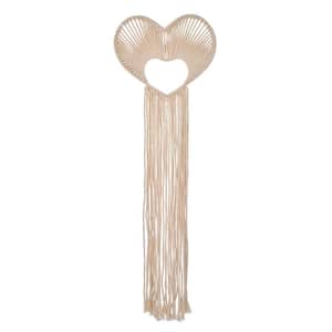 18 in. Natural Ivory Macrame Heart Shaped Wall Decor with Fringe