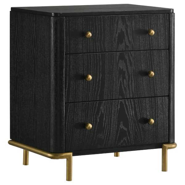 Benjara Fij Black and Gold 3 Drawer 18 in. W Nightstand